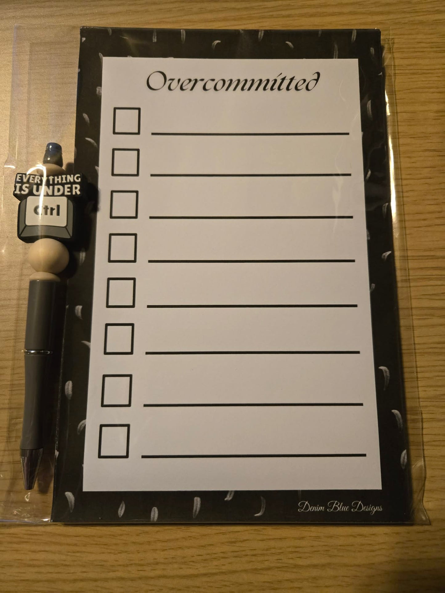 Hand Drawn "Overcommitted" Checklist Notepad and Coordinating Pen
