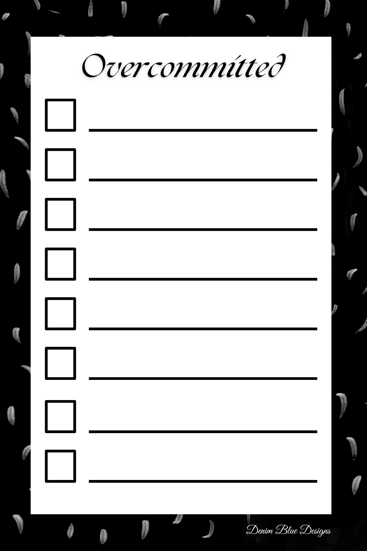 Hand Drawn "Overcommitted" Checklist Notepad and Coordinating Pen