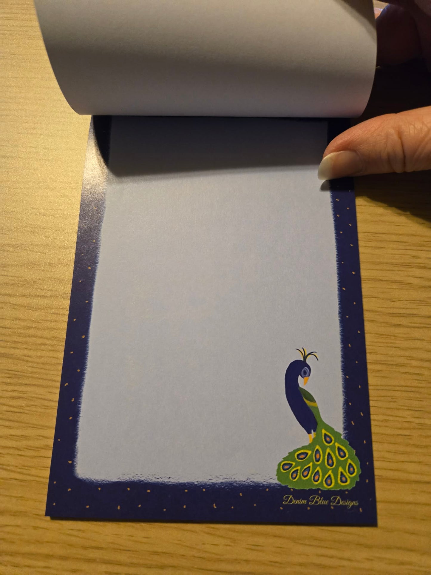 Hand Drawn Peacock Notepad with Cover and Coordinating Pen (Exact Focal and Beads for Pen Will Vary)