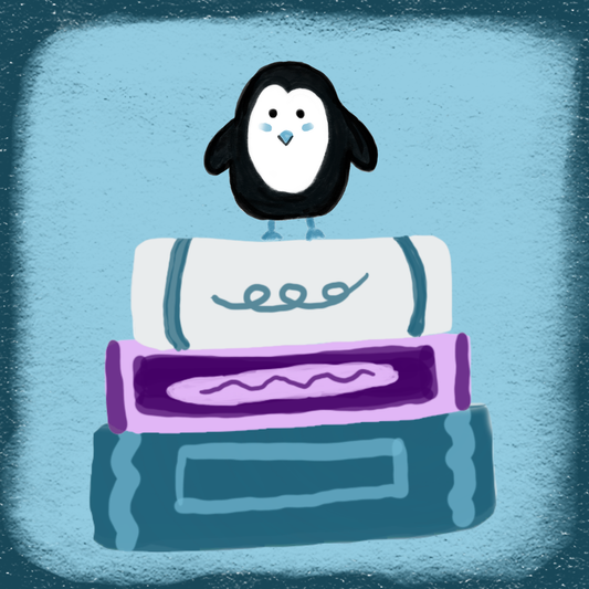 Hand Drawn Penguin on a Blue Bookstack Vinyl Sticker