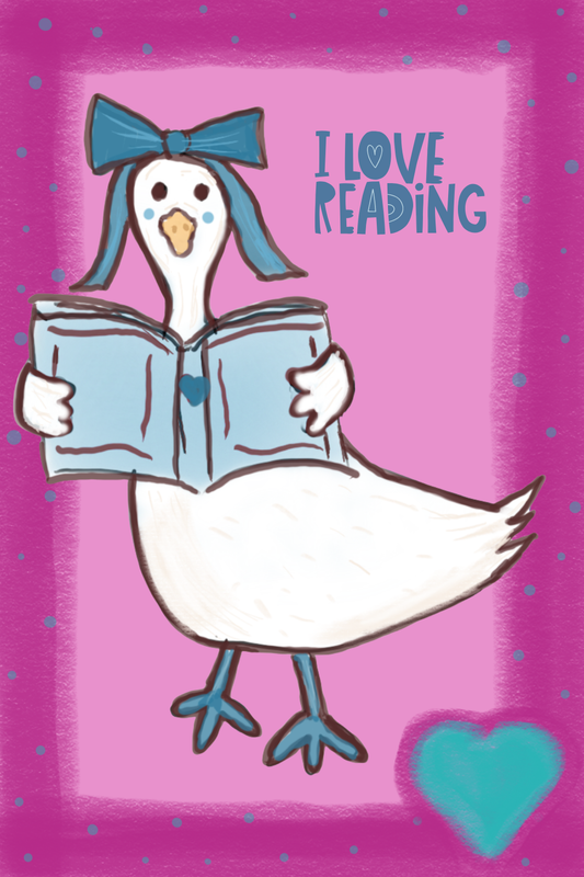 Hand Drawn "I Love Reading" Goose Notepad with Cover and Matching Pen Set