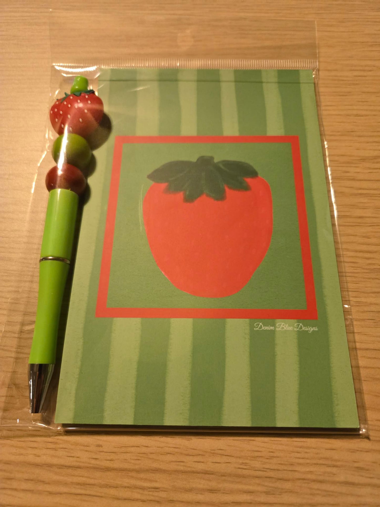 Hand Drawn Strawberry Notepad with Cover and Coordinating Pen