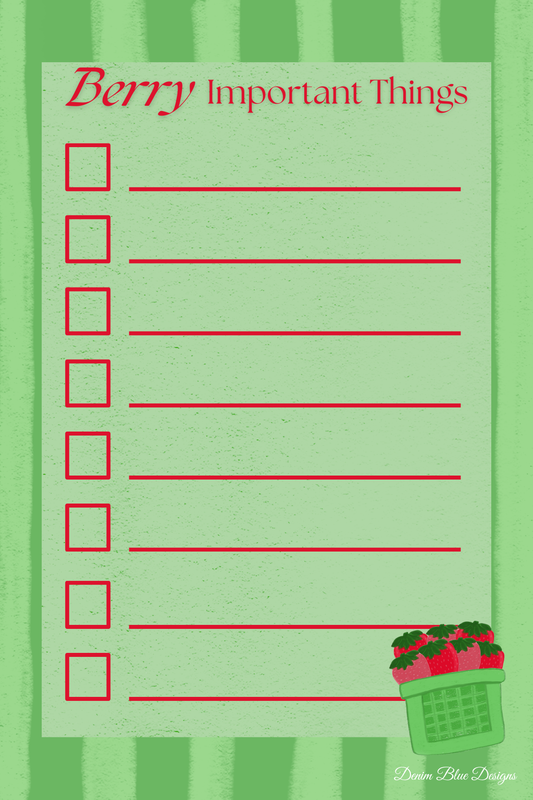 Hand Drawn Strawberry Checklist Notepad and Coordinating Pen