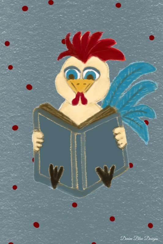 Hand Drawn Rooster Cutie Notepad with Cover and Matching Pen Set
