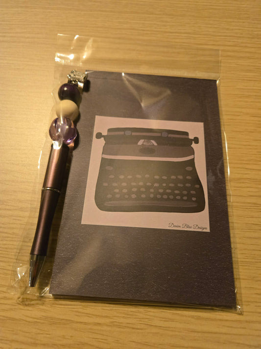 Hand Drawn Typewriter Notepad with Cover and Coordinating Pen