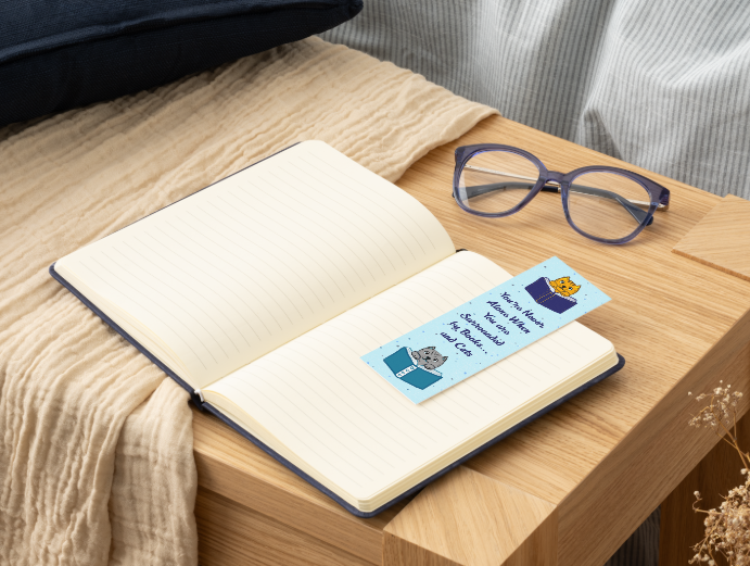 Hand Drawn You're Never Alone When You Are Surrounded By Books...And Cats Bookmark