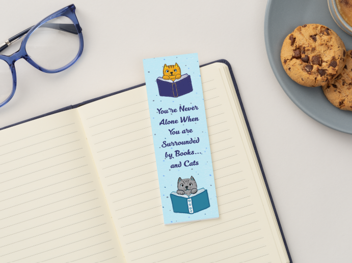 Hand Drawn You're Never Alone When You Are Surrounded By Books...And Cats Bookmark