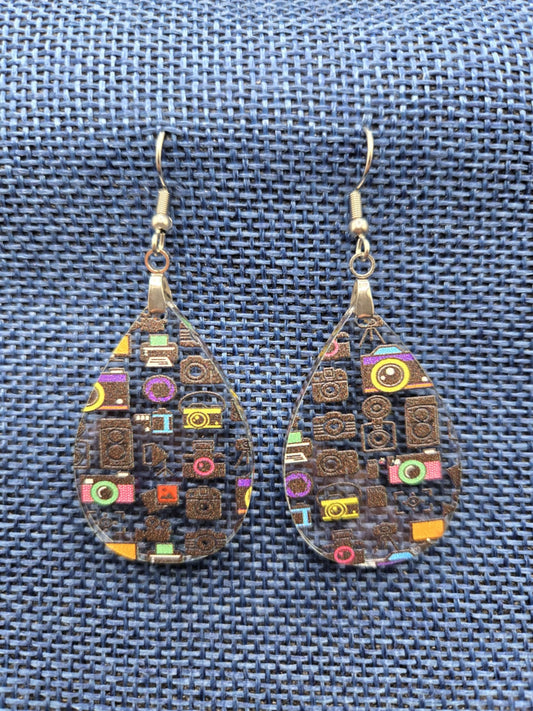 Colorful Cameras Dangle Stainless Steel Earrings
