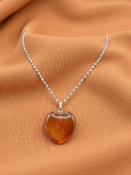 Natural Carnelian Heart Gemstone Pendant on PVD Stainless Steel Singapore Chain Necklace