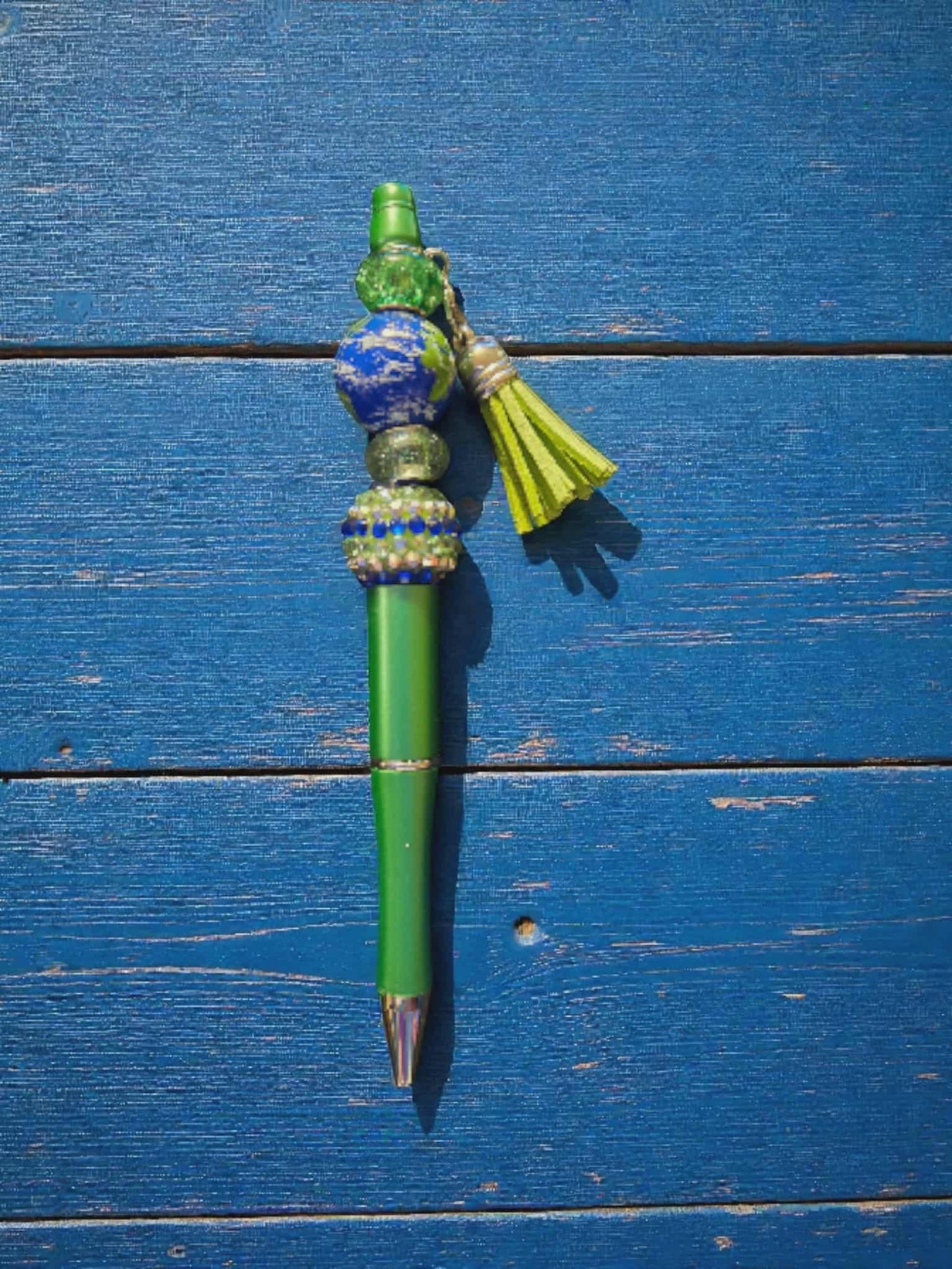 Around the World Blue Globe Beaded Pen with Tassel
