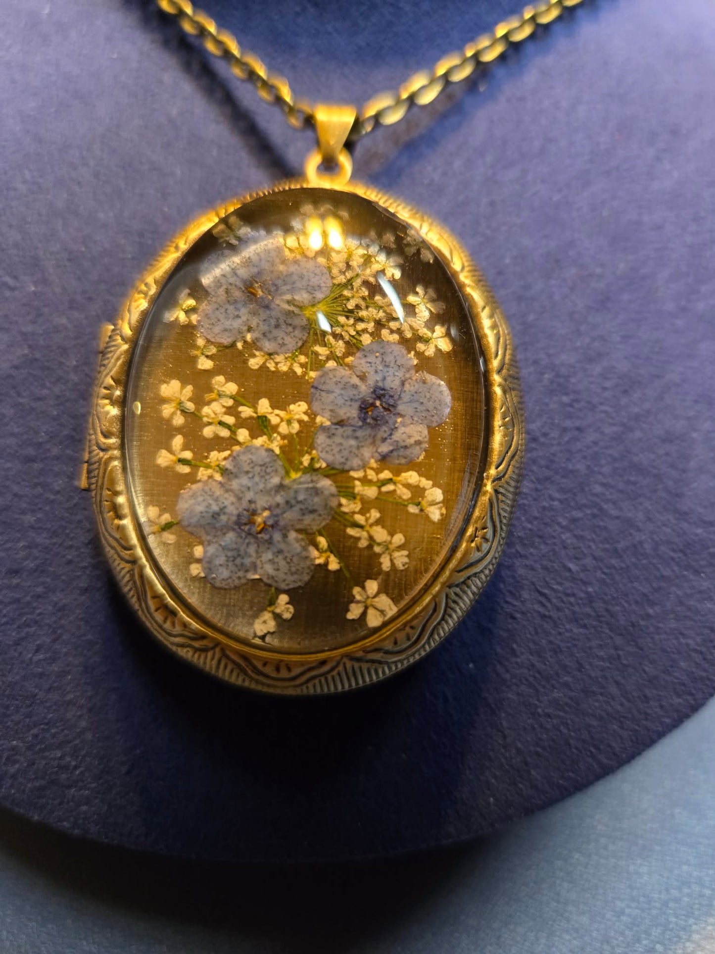 Blue Floral Antique Locket Necklace