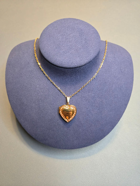 Rose Colored Heart Locket Necklace