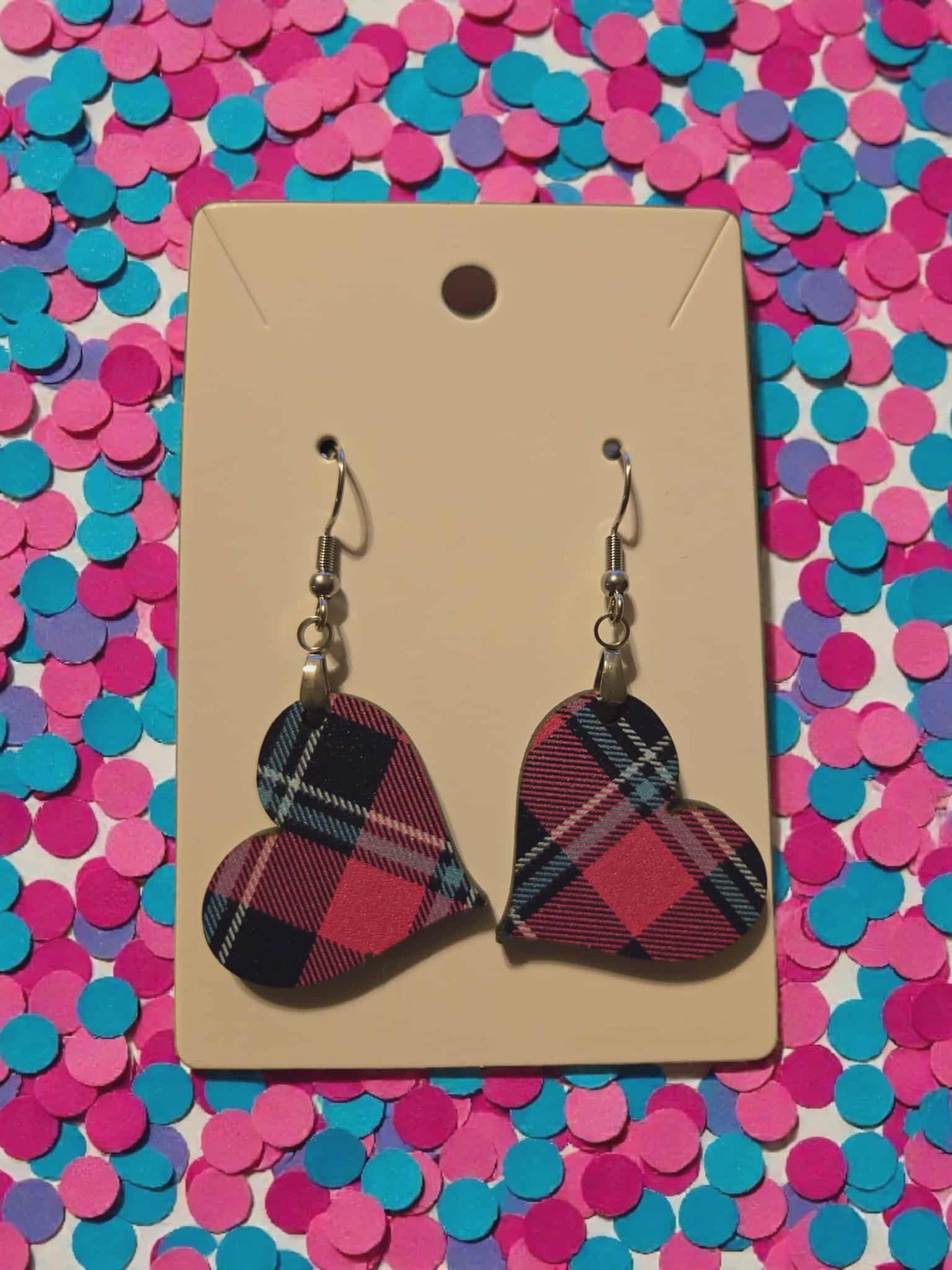 Pink and Blue Heart Dangle Earrings