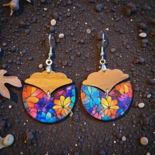 Bright Floral Stained Glass Inspired Dangle Eaarings