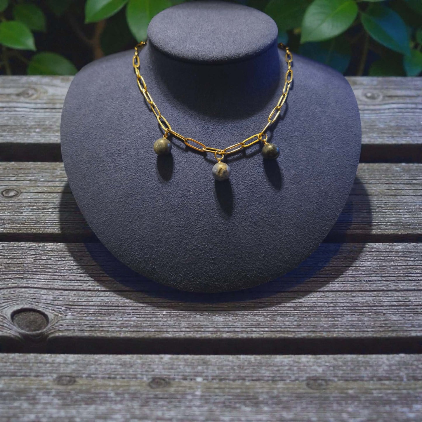 Natural Sodalite Stone Golden Paperclip Necklace