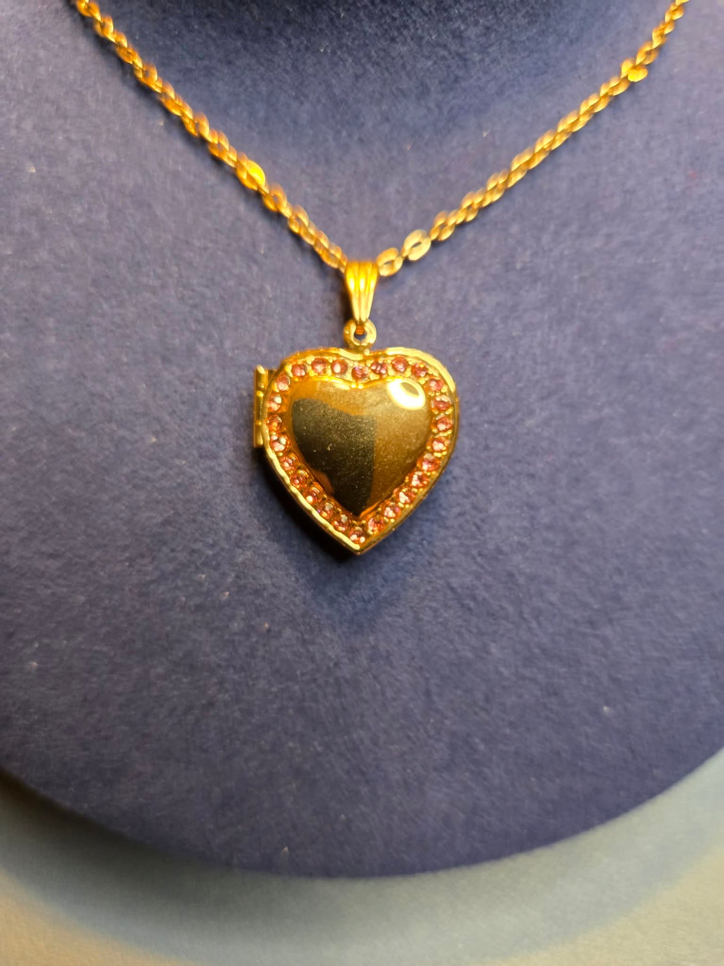 Rose Colored Heart Locket Necklace