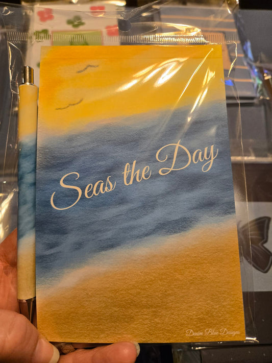 Hand Drawn "Seas the Day" Notepad with Cover with Coordinating Pen