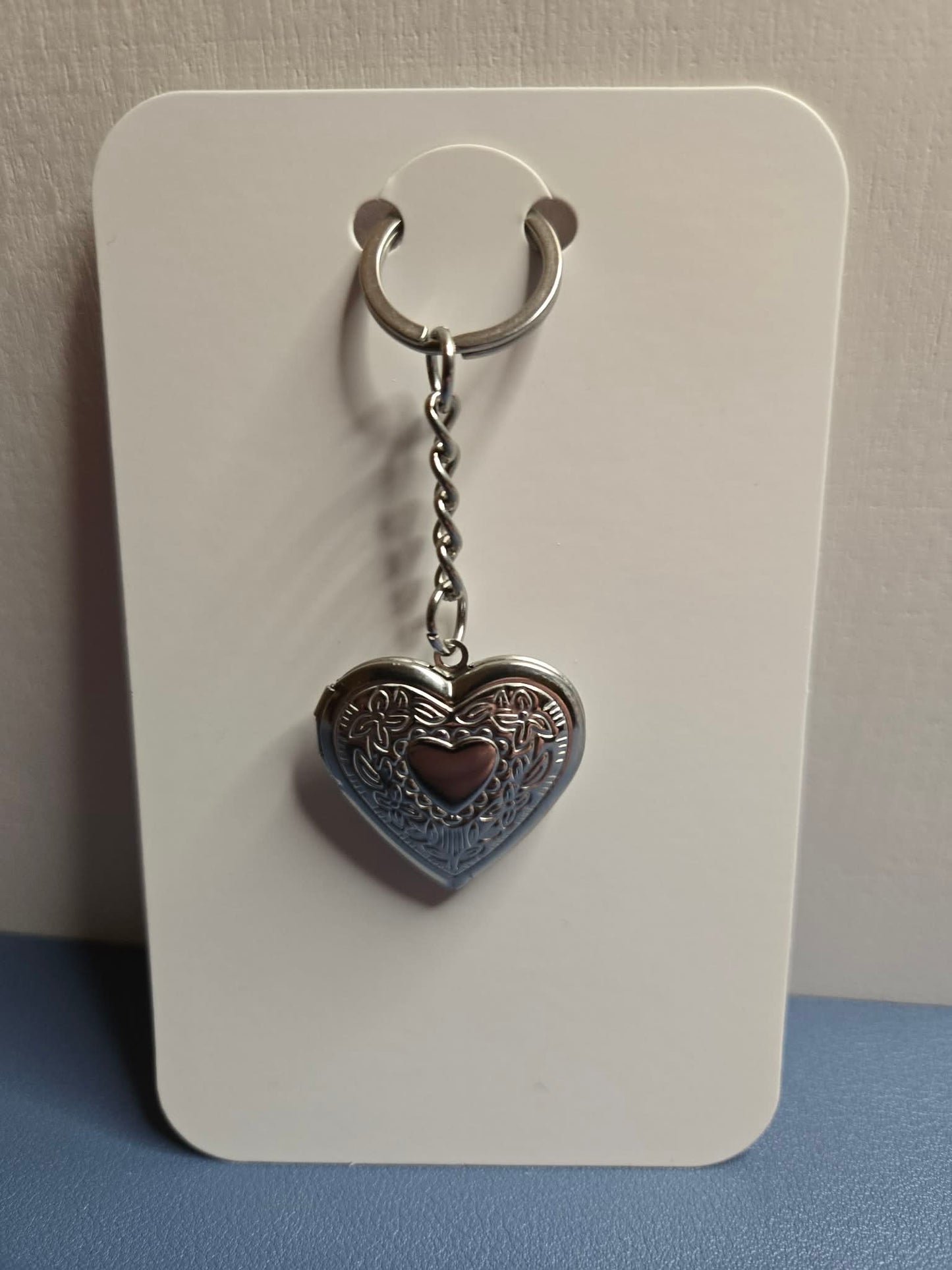 Silver Heart Locket Keychain