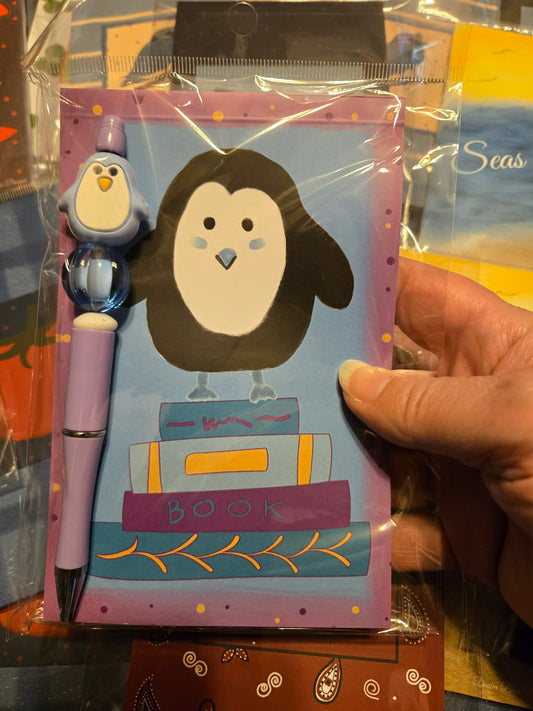 Hand Drawn Penguin Cutie Notepad with Cover with Coordinating Pen