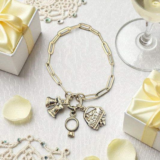 Just Married Charm Bracelet (Paperclip Charm Holder Bracelet PVD Stainless Steel)