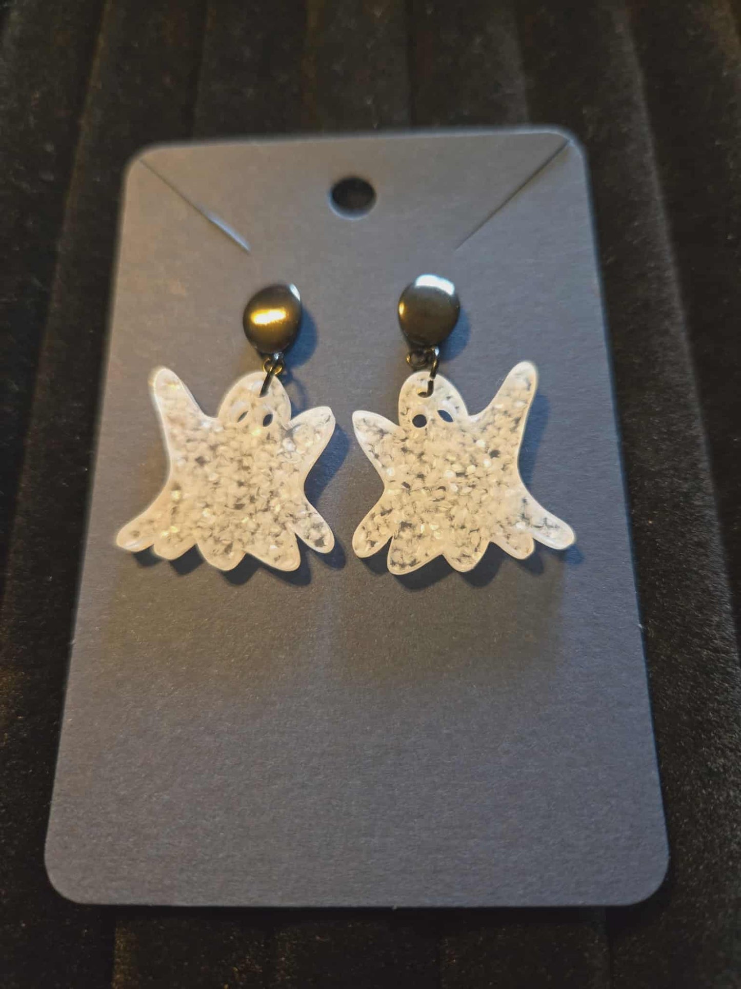 White Glitter Ghost Dangle Earrings