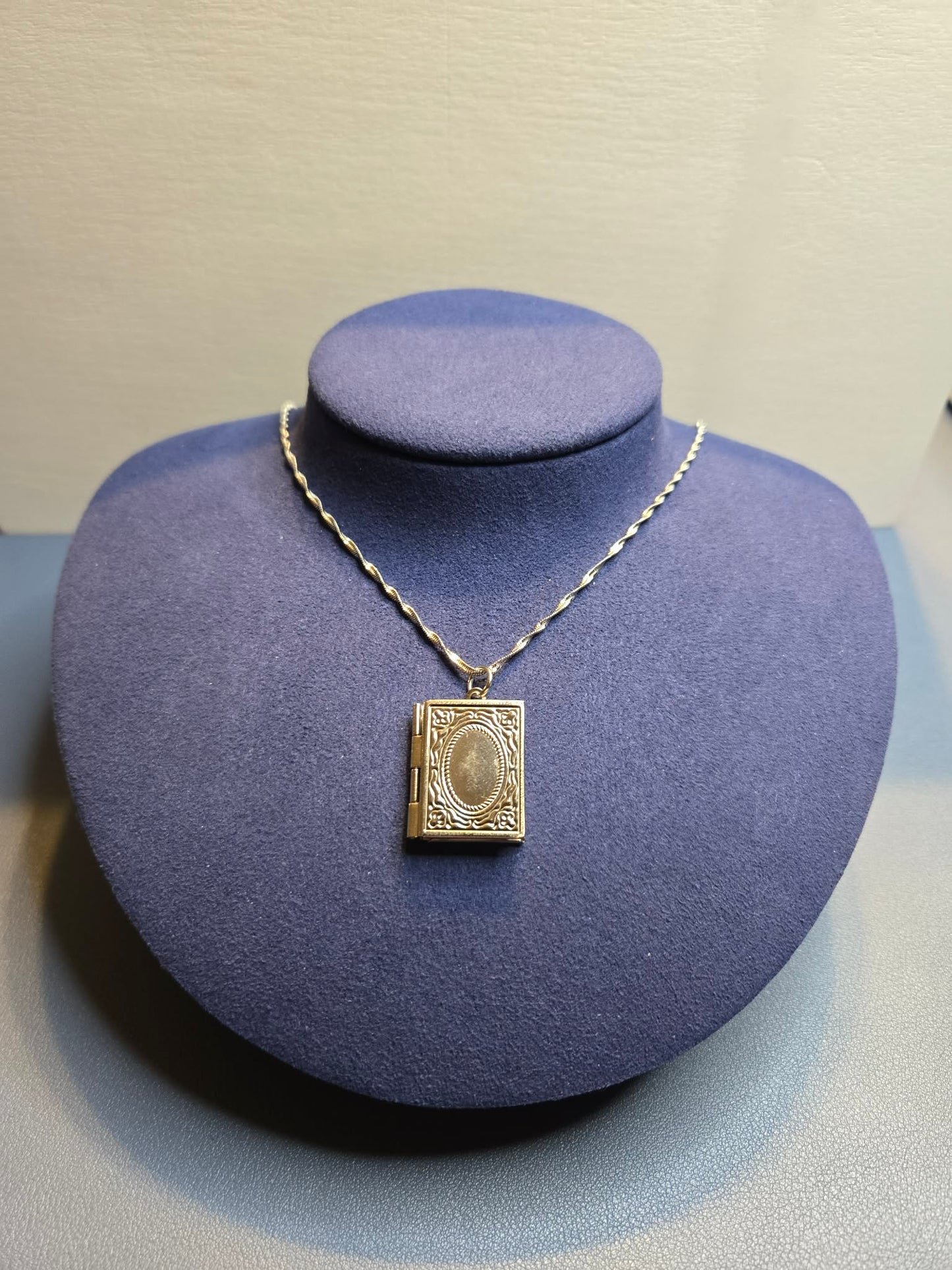Silver Book Locket Necklace on Singapore Chain